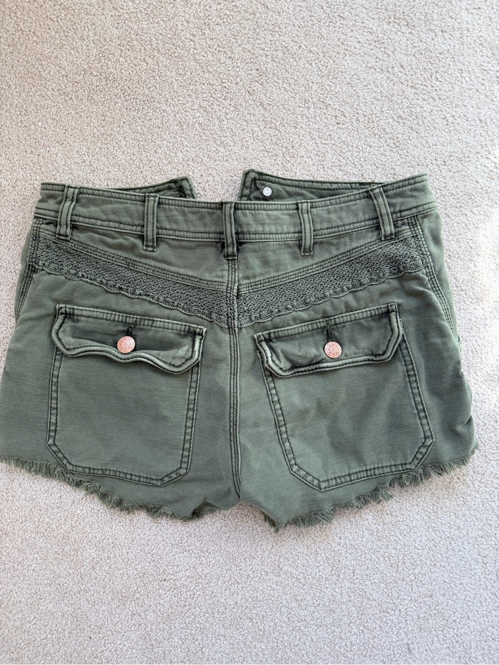 Free People Olive Crochet-Trim Denim Shorts - Picture 3 of 5